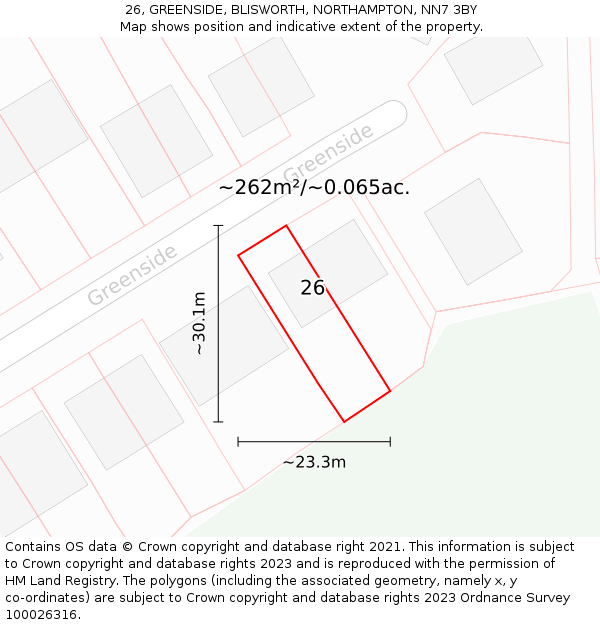 26, GREENSIDE, BLISWORTH, NORTHAMPTON, NN7 3BY: Plot and title map