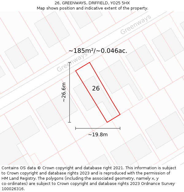 26, GREENWAYS, DRIFFIELD, YO25 5HX: Plot and title map