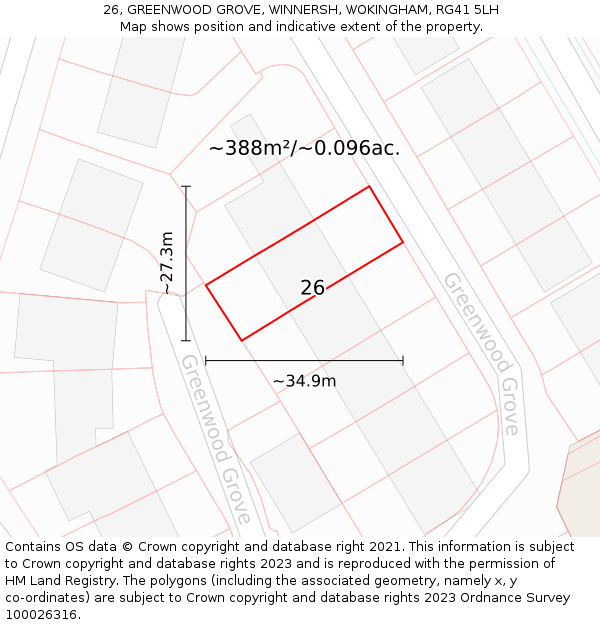 26, GREENWOOD GROVE, WINNERSH, WOKINGHAM, RG41 5LH: Plot and title map