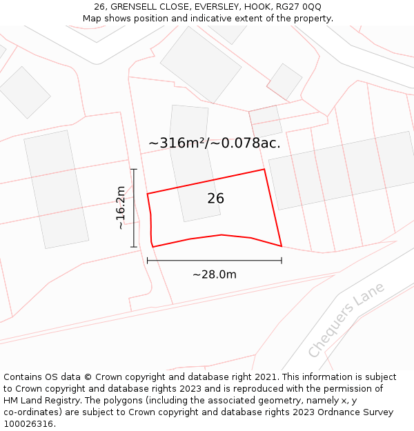 26, GRENSELL CLOSE, EVERSLEY, HOOK, RG27 0QQ: Plot and title map