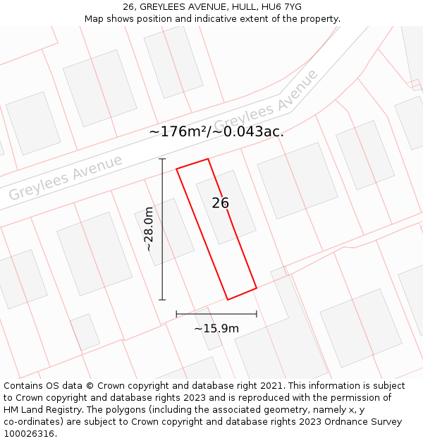 26, GREYLEES AVENUE, HULL, HU6 7YG: Plot and title map