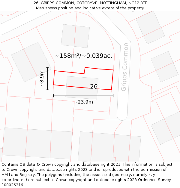 26, GRIPPS COMMON, COTGRAVE, NOTTINGHAM, NG12 3TF: Plot and title map
