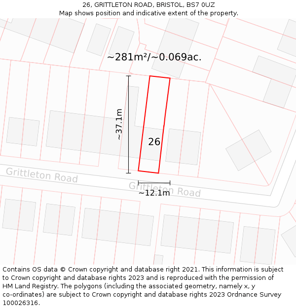 26, GRITTLETON ROAD, BRISTOL, BS7 0UZ: Plot and title map