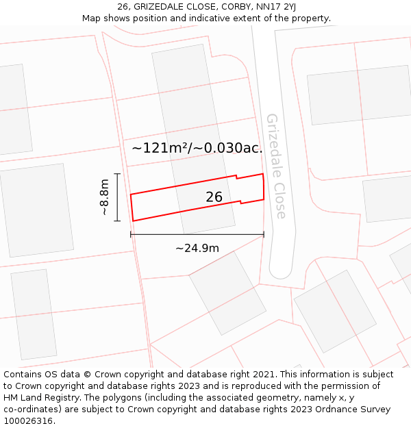 26, GRIZEDALE CLOSE, CORBY, NN17 2YJ: Plot and title map