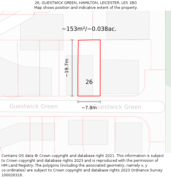 26, GUESTWICK GREEN, HAMILTON, LEICESTER, LE5 1BG: Plot and title map