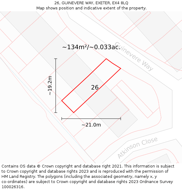 26, GUINEVERE WAY, EXETER, EX4 8LQ: Plot and title map