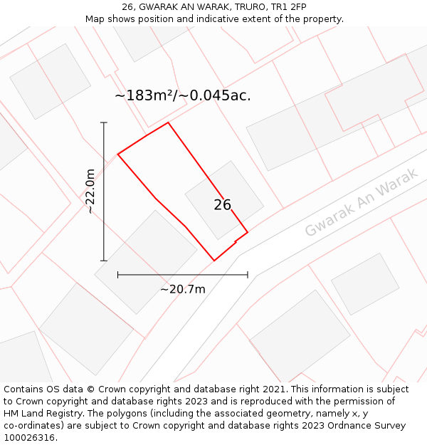 26, GWARAK AN WARAK, TRURO, TR1 2FP: Plot and title map