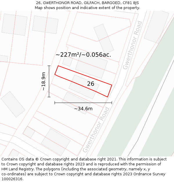 26, GWERTHONOR ROAD, GILFACH, BARGOED, CF81 8JS: Plot and title map