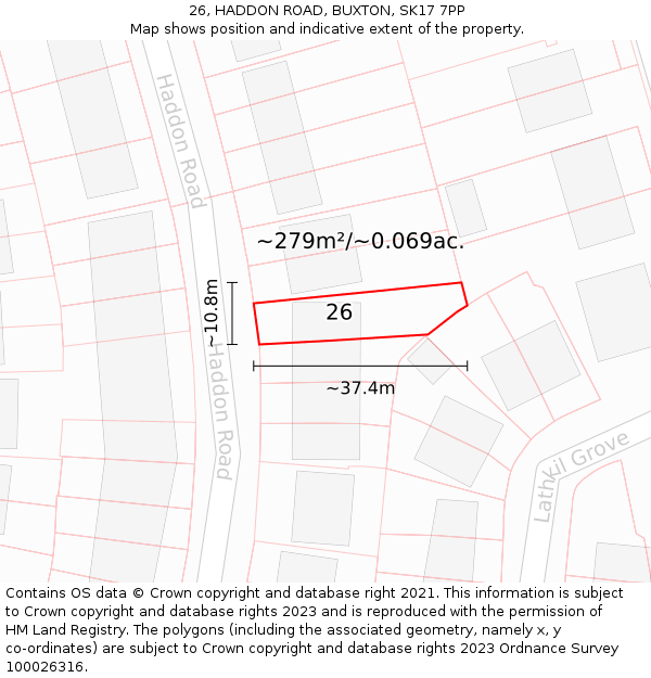 26, HADDON ROAD, BUXTON, SK17 7PP: Plot and title map