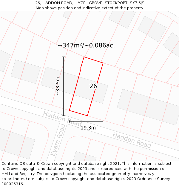 26, HADDON ROAD, HAZEL GROVE, STOCKPORT, SK7 6JS: Plot and title map