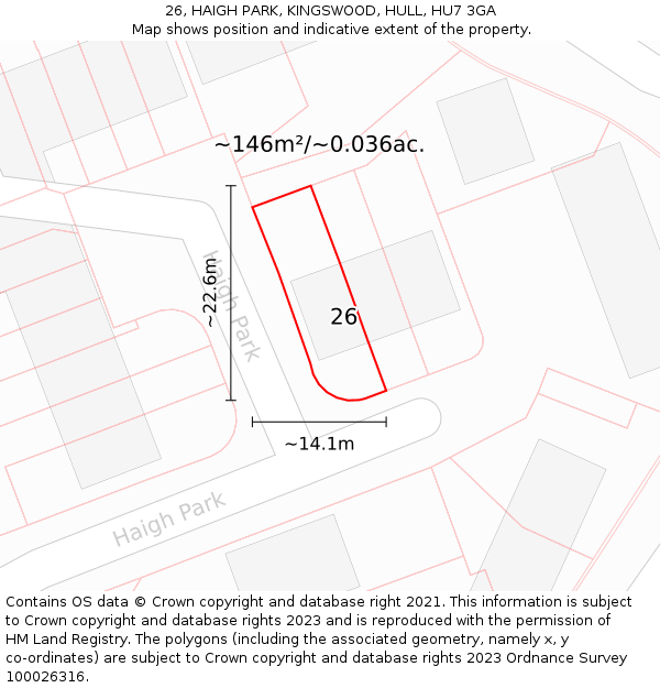 26, HAIGH PARK, KINGSWOOD, HULL, HU7 3GA: Plot and title map