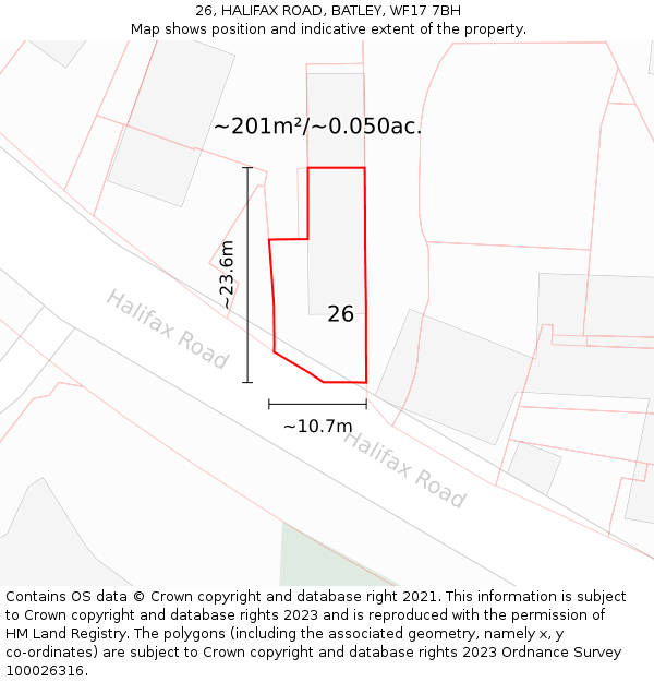 26, HALIFAX ROAD, BATLEY, WF17 7BH: Plot and title map