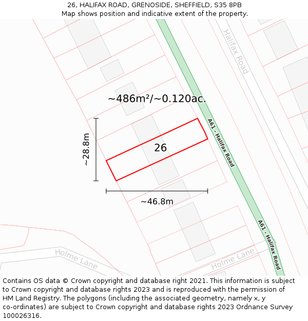 26, HALIFAX ROAD, GRENOSIDE, SHEFFIELD, S35 8PB: Plot and title map