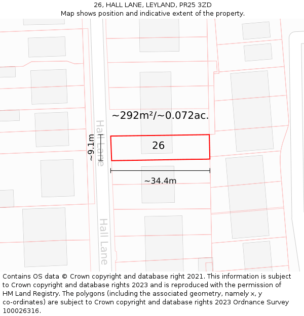 26, HALL LANE, LEYLAND, PR25 3ZD: Plot and title map