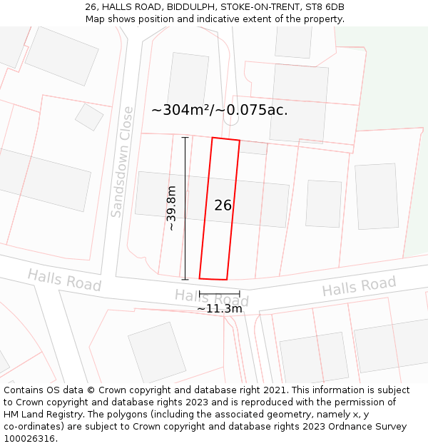 26, HALLS ROAD, BIDDULPH, STOKE-ON-TRENT, ST8 6DB: Plot and title map