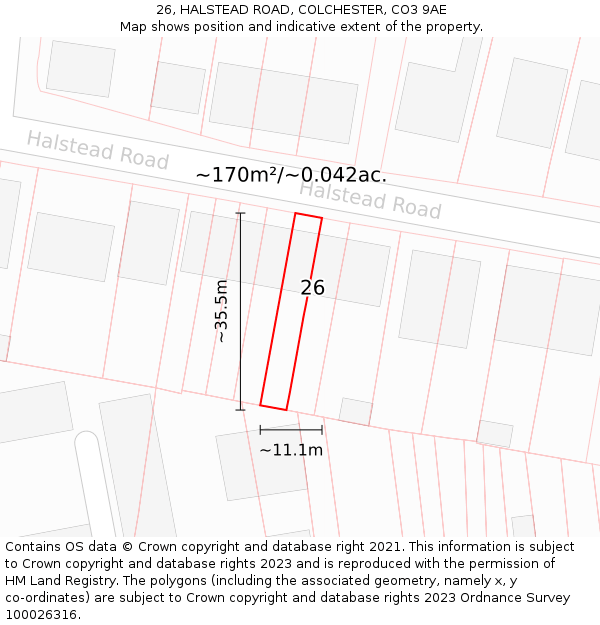 26, HALSTEAD ROAD, COLCHESTER, CO3 9AE: Plot and title map
