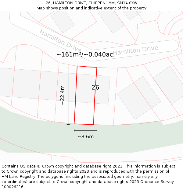 26, HAMILTON DRIVE, CHIPPENHAM, SN14 0XW: Plot and title map