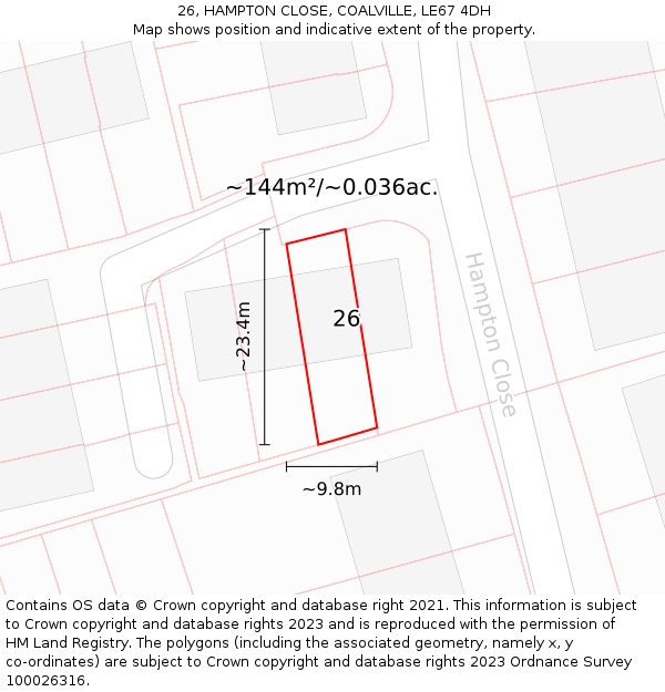 26, HAMPTON CLOSE, COALVILLE, LE67 4DH: Plot and title map