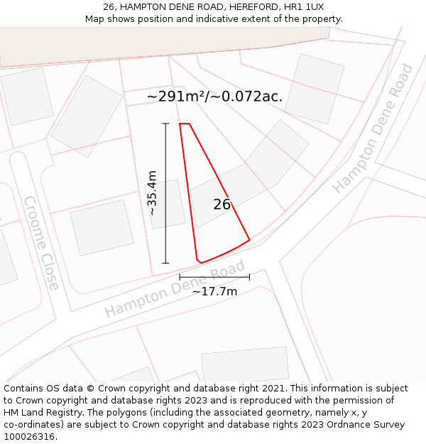 26, HAMPTON DENE ROAD, HEREFORD, HR1 1UX: Plot and title map