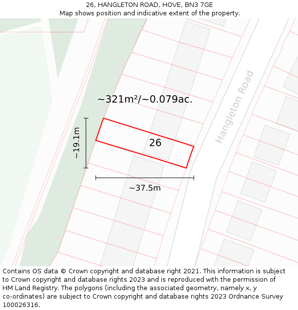 26, HANGLETON ROAD, HOVE, BN3 7GE: Plot and title map