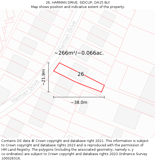 26, HARMAN DRIVE, SIDCUP, DA15 8LY: Plot and title map