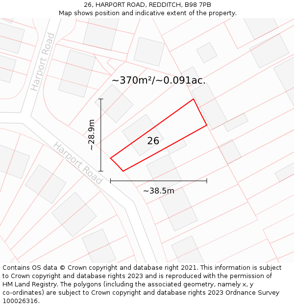 26, HARPORT ROAD, REDDITCH, B98 7PB: Plot and title map