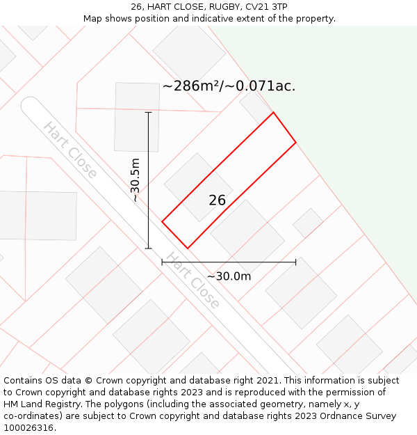 26, HART CLOSE, RUGBY, CV21 3TP: Plot and title map