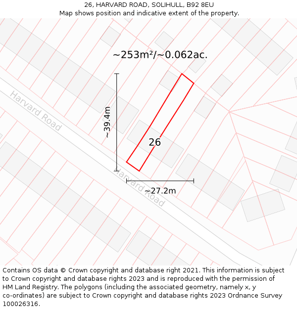 26, HARVARD ROAD, SOLIHULL, B92 8EU: Plot and title map