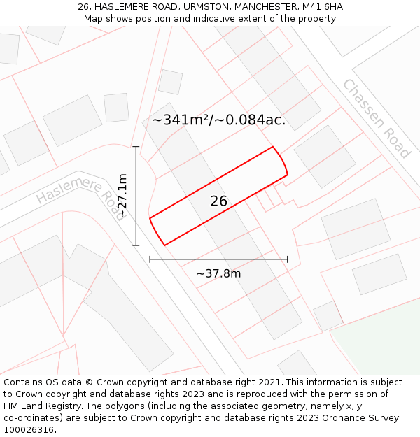 26, HASLEMERE ROAD, URMSTON, MANCHESTER, M41 6HA: Plot and title map
