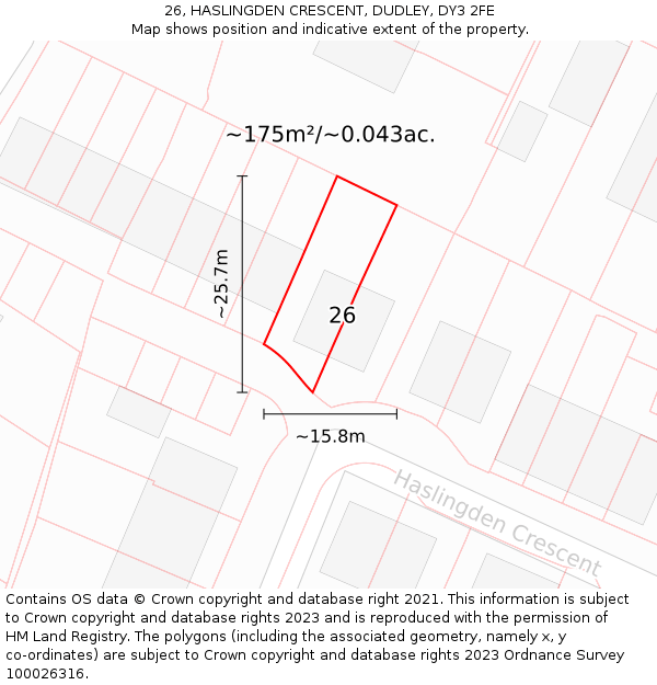 26, HASLINGDEN CRESCENT, DUDLEY, DY3 2FE: Plot and title map