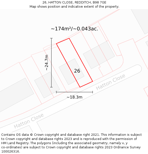 26, HATTON CLOSE, REDDITCH, B98 7GE: Plot and title map