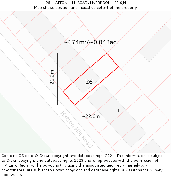 26, HATTON HILL ROAD, LIVERPOOL, L21 9JN: Plot and title map
