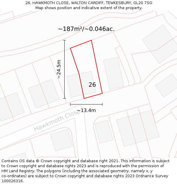 26, HAWKMOTH CLOSE, WALTON CARDIFF, TEWKESBURY, GL20 7SG: Plot and title map