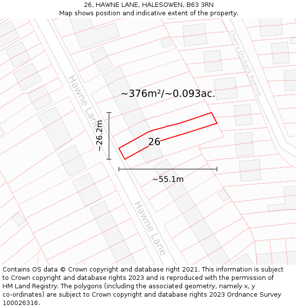26, HAWNE LANE, HALESOWEN, B63 3RN: Plot and title map