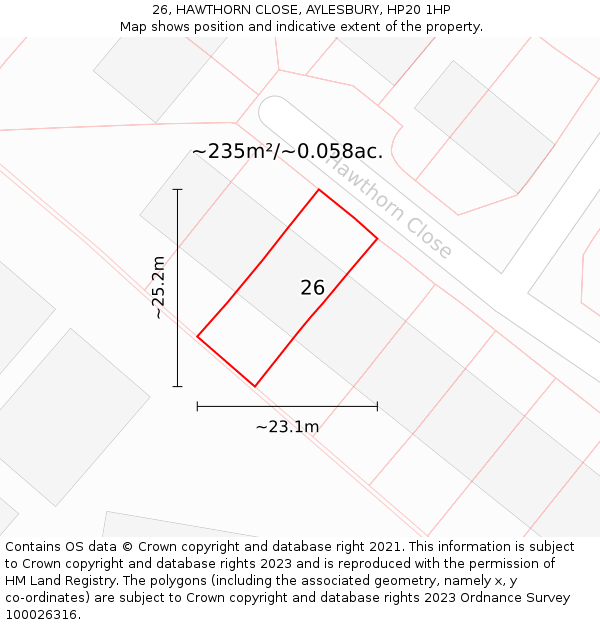 26, HAWTHORN CLOSE, AYLESBURY, HP20 1HP: Plot and title map