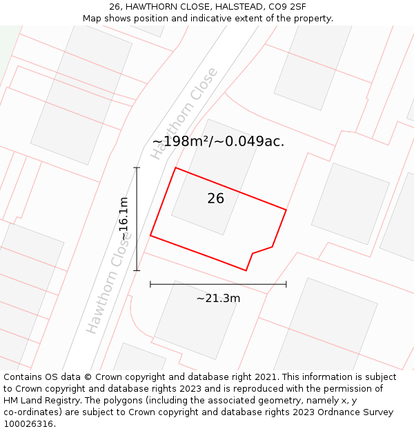 26, HAWTHORN CLOSE, HALSTEAD, CO9 2SF: Plot and title map
