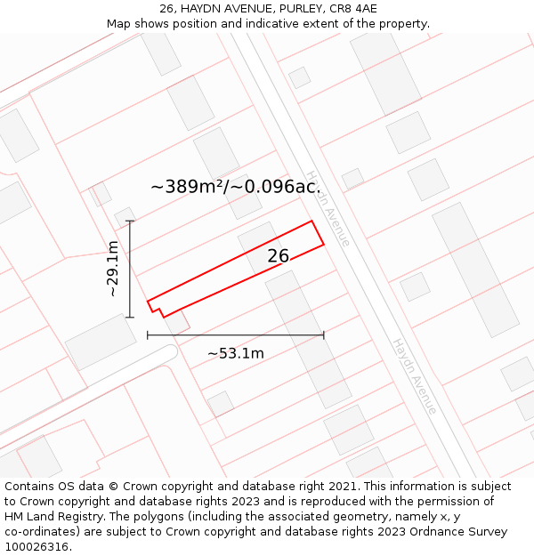 26, HAYDN AVENUE, PURLEY, CR8 4AE: Plot and title map