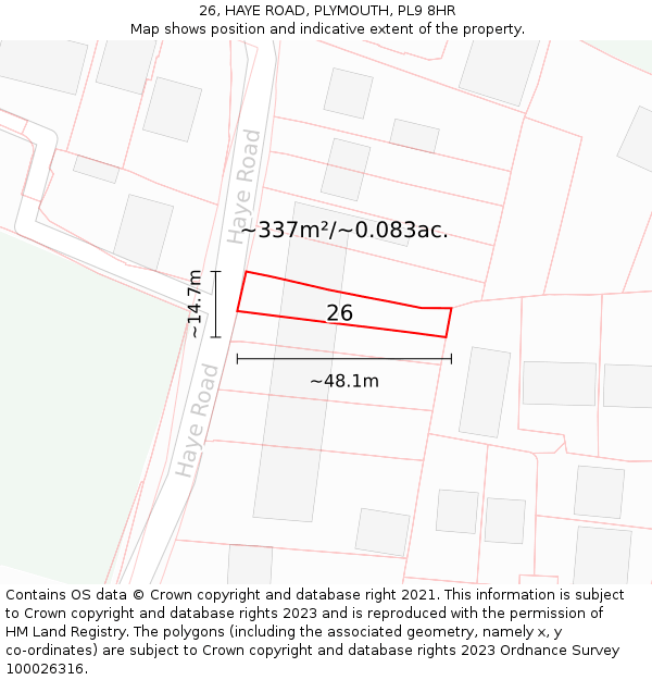 26, HAYE ROAD, PLYMOUTH, PL9 8HR: Plot and title map