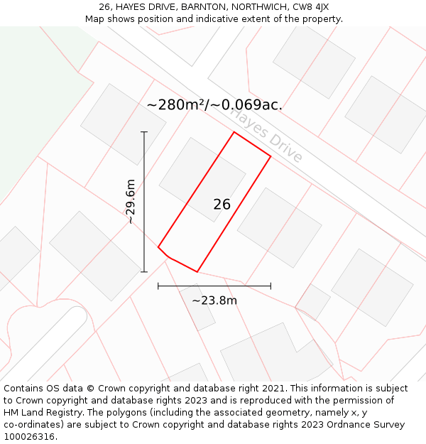 26, HAYES DRIVE, BARNTON, NORTHWICH, CW8 4JX: Plot and title map