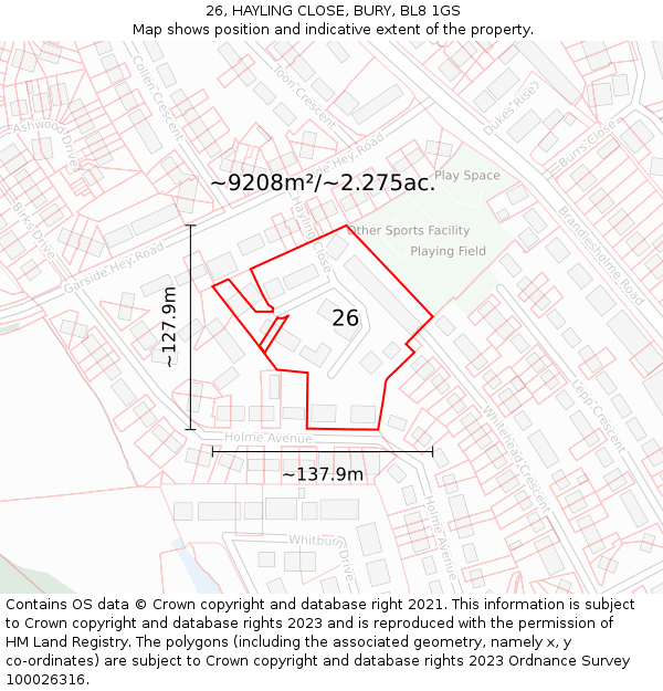 26, HAYLING CLOSE, BURY, BL8 1GS: Plot and title map