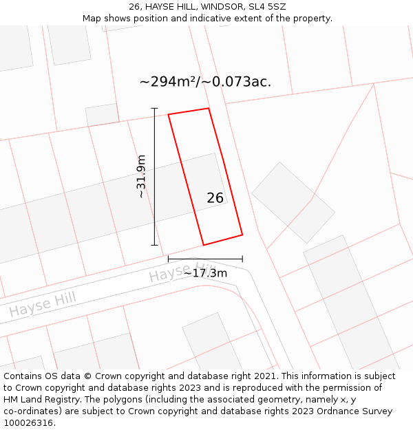 26, HAYSE HILL, WINDSOR, SL4 5SZ: Plot and title map