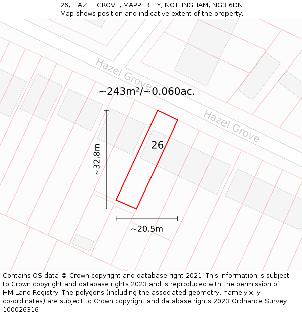 26, HAZEL GROVE, MAPPERLEY, NOTTINGHAM, NG3 6DN: Plot and title map