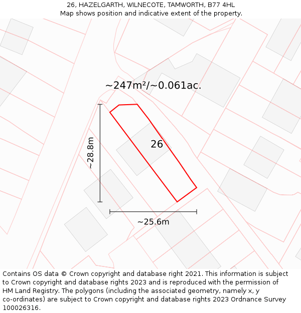 26, HAZELGARTH, WILNECOTE, TAMWORTH, B77 4HL: Plot and title map