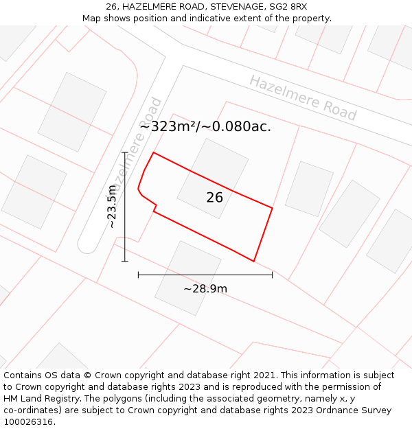 26, HAZELMERE ROAD, STEVENAGE, SG2 8RX: Plot and title map