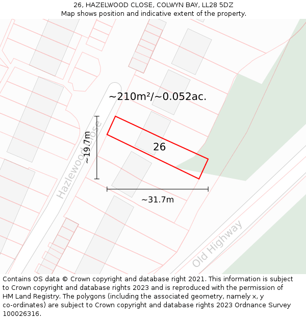 26, HAZELWOOD CLOSE, COLWYN BAY, LL28 5DZ: Plot and title map