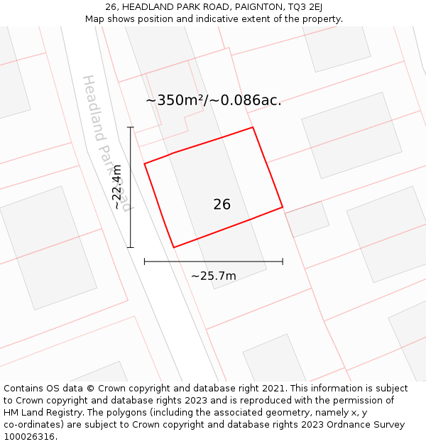 26, HEADLAND PARK ROAD, PAIGNTON, TQ3 2EJ: Plot and title map