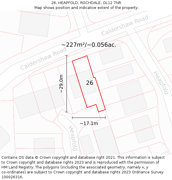 26, HEAPFOLD, ROCHDALE, OL12 7NR: Plot and title map