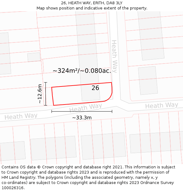 26, HEATH WAY, ERITH, DA8 3LY: Plot and title map