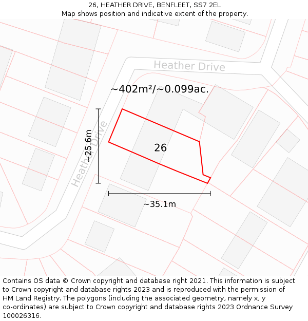 26, HEATHER DRIVE, BENFLEET, SS7 2EL: Plot and title map