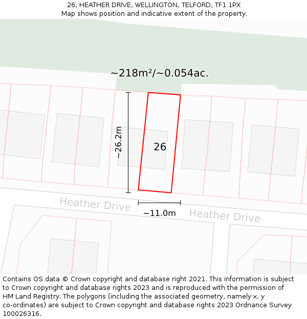 26, HEATHER DRIVE, WELLINGTON, TELFORD, TF1 1PX: Plot and title map
